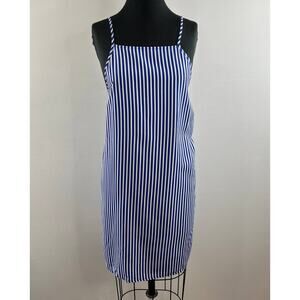 ASOS Blue White Striped Square Neck Spaghetti Strap Cinched Shift Dress Sz 10 M